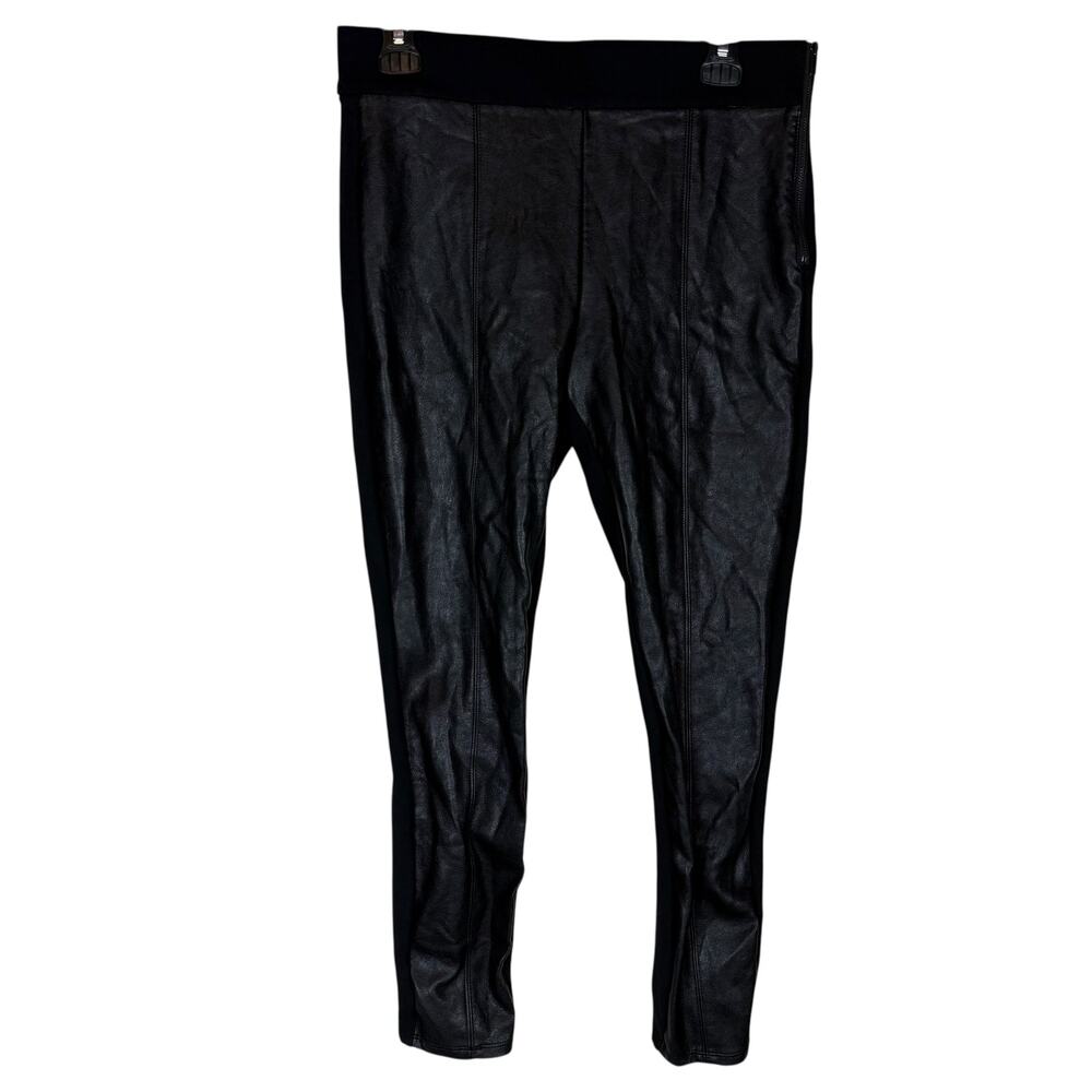 Ann‎ Taylor Leggings Womens 6 Black Stretch Faux Leather Front Panel Side Zip